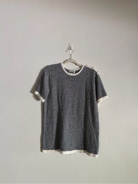 Women’s Navy & White Short Sleeve Knit Sweater Shirt